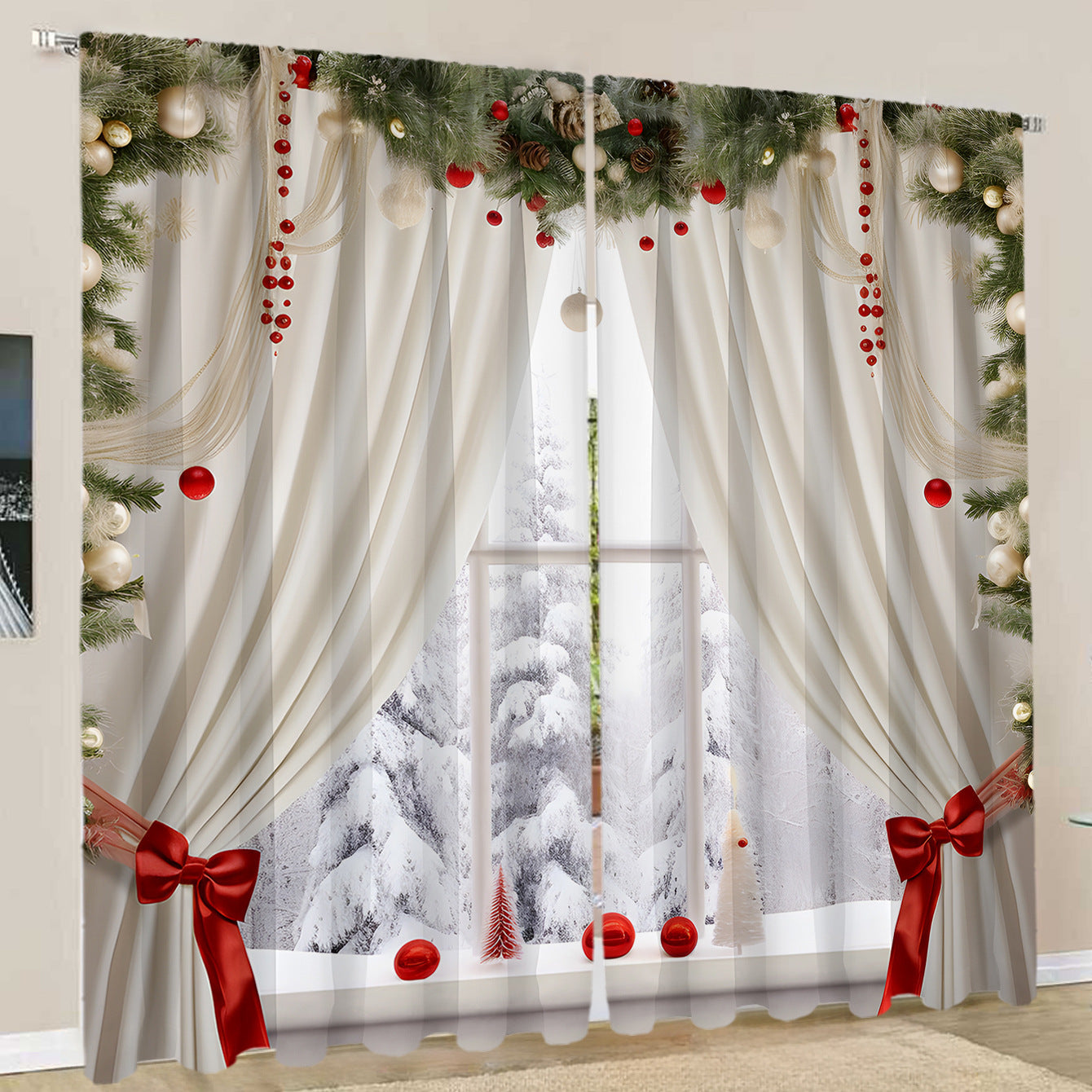 2PCs European Curtain Christmas Series