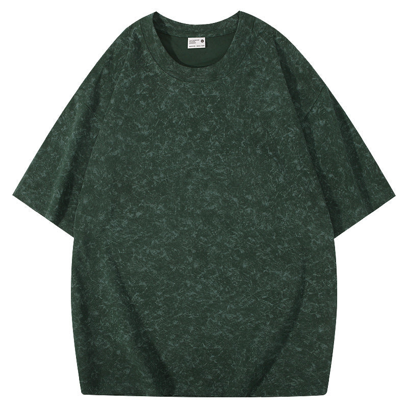 Batik American Solona T-shirt 220g Washed Distressed T-shirt Loose Shoulder Round Neck