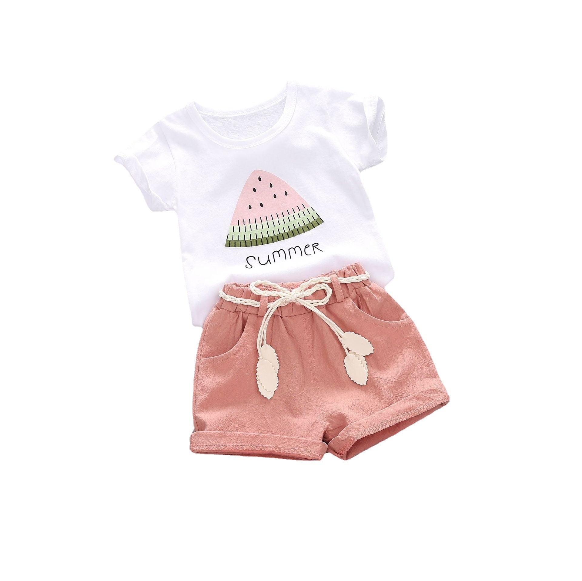 Girls' Simple Fashion Round Neck Short Sleeves Shorts Two-piece Set
