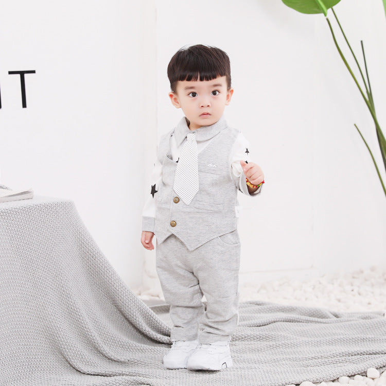 British Baby Dress Outfit – Long Sleeve Three-Piece Set for One-Year-Olds