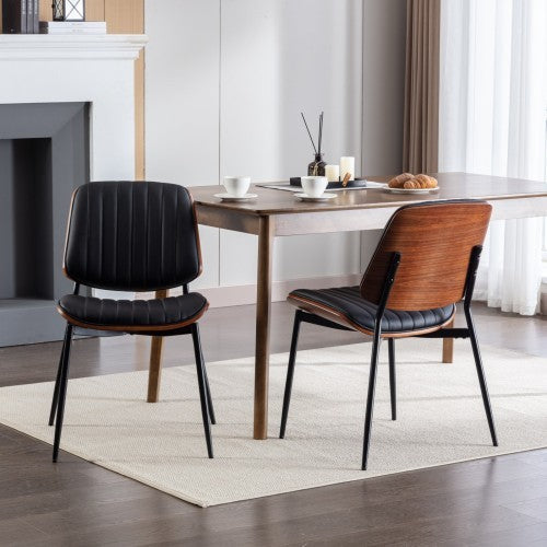 Set of 2 Mid-Century Modern Retro Dining Chairs with Walnut Bentwood Back