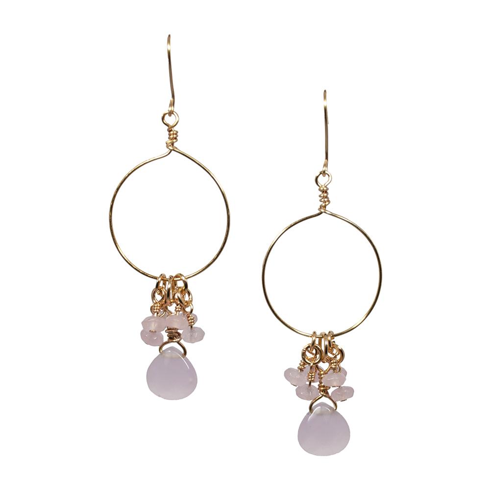 Pink Chalcedony at Jade Cluster Hoop Earrings
