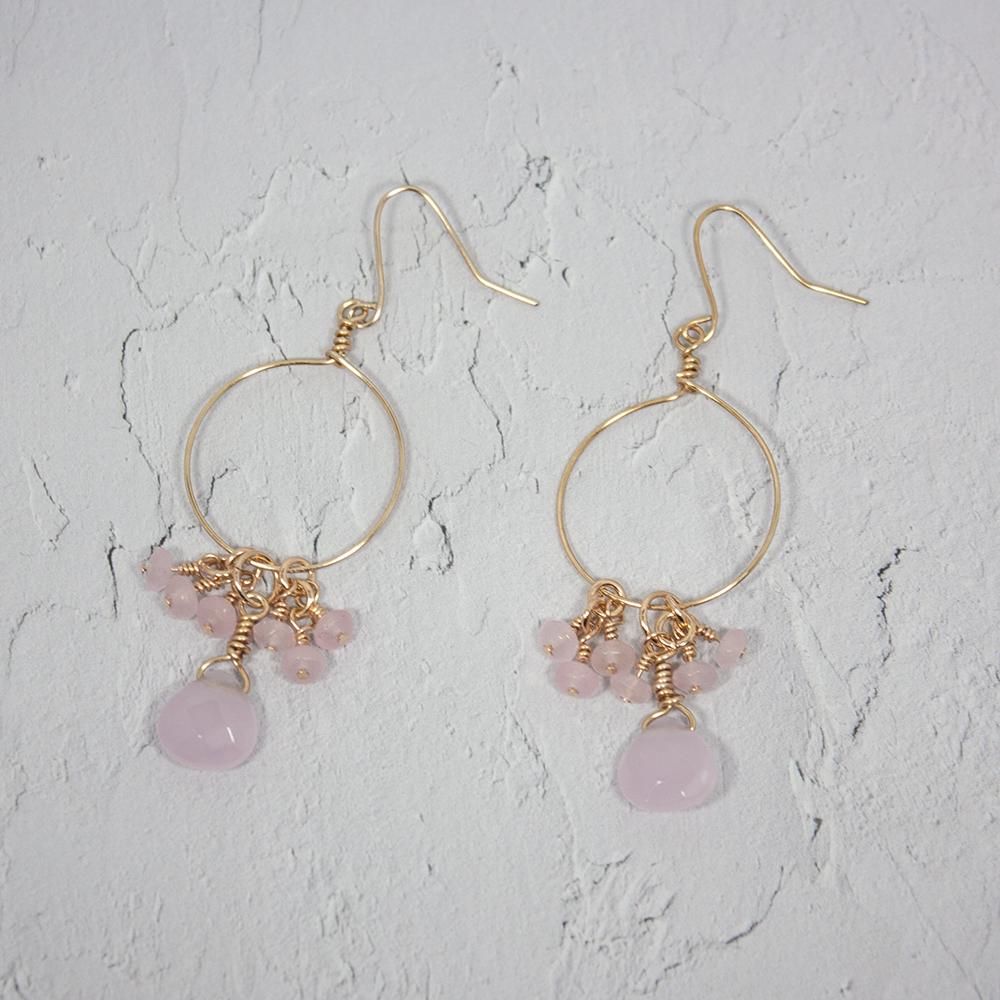 Pink Chalcedony at Jade Cluster Hoop Earrings