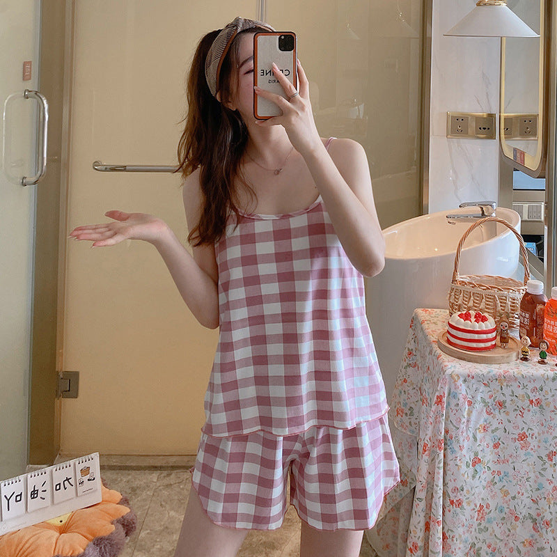 Women's Fashion Simple Camisole Homewear Pajamas Two-piece Set