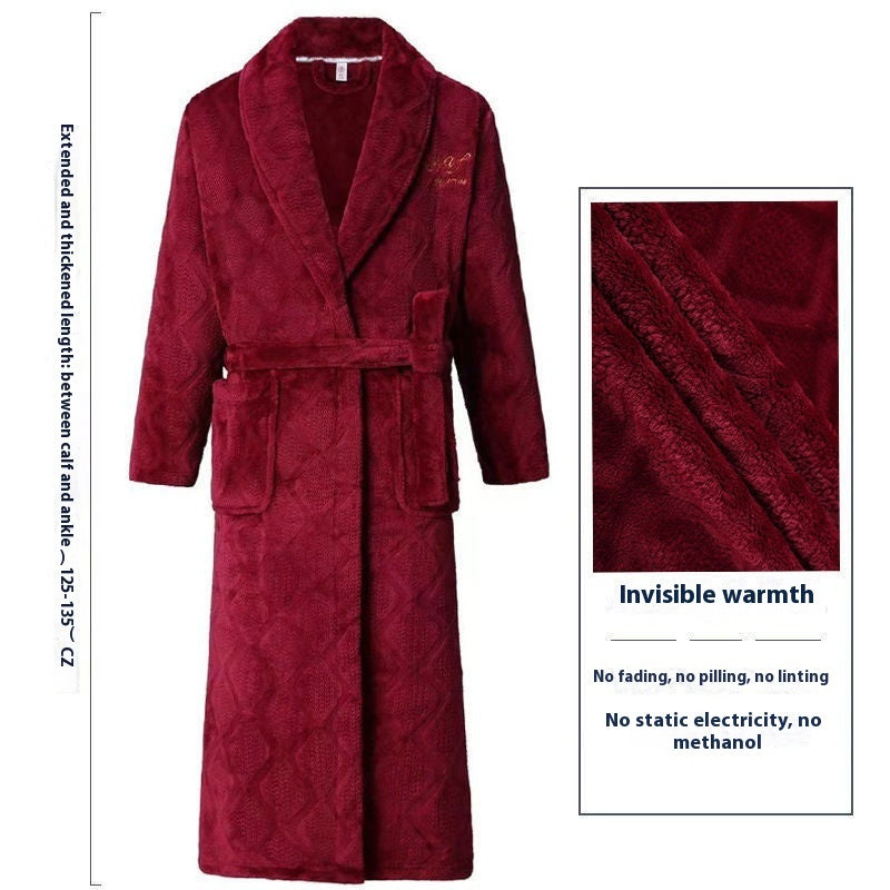 Men's Winter Thickening Thermal Bathrobe Coral Velvet Thin Belt Bathrobe Pajamas
