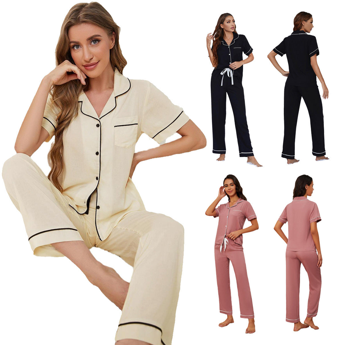 Womens Short Sleeve Rayon Pajama Set Two Piece Relaxed Fit