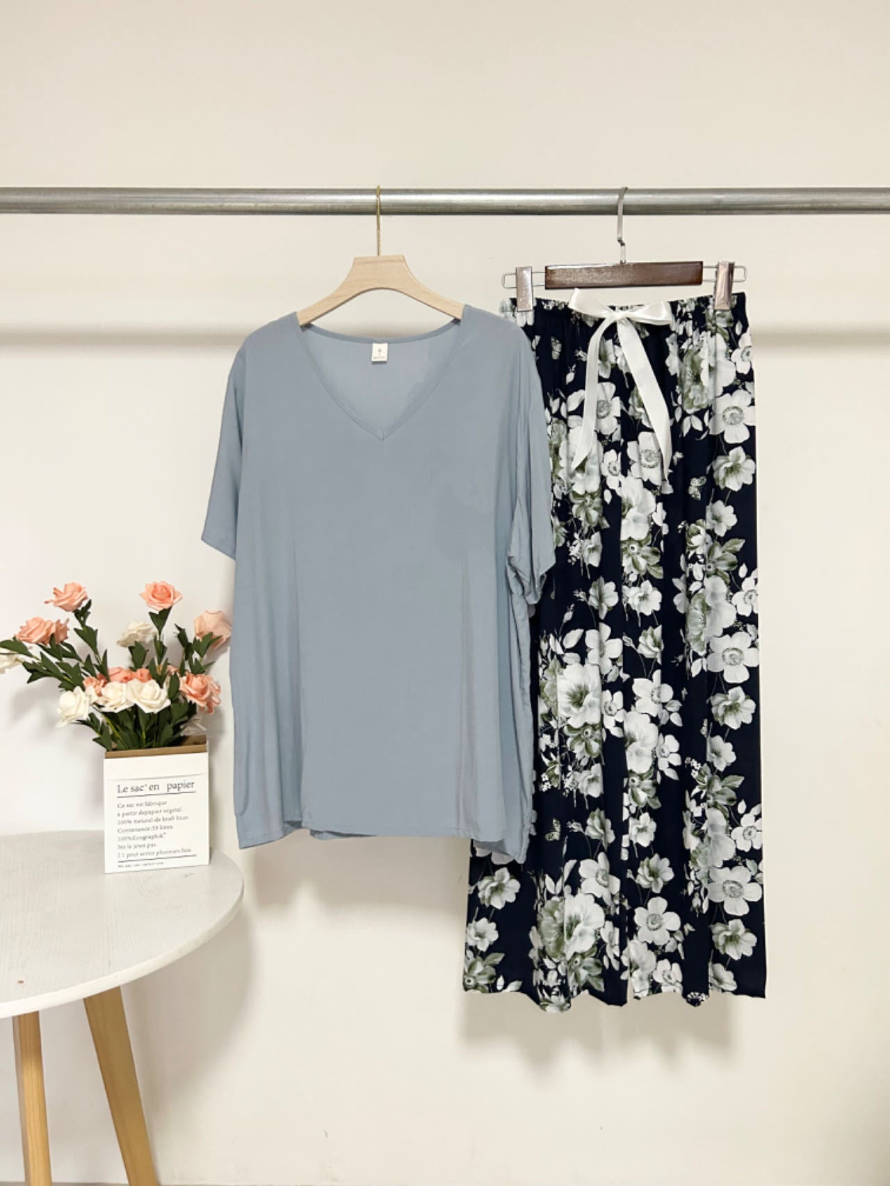 Summer Artificial Cotton Thin Short Sleeve Pants Loungewear Suit
