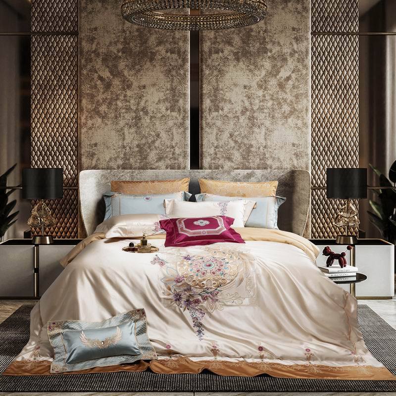 140s Silk Cotton Long-Staple Cotton Embroidery Four-Piece Bedding Set