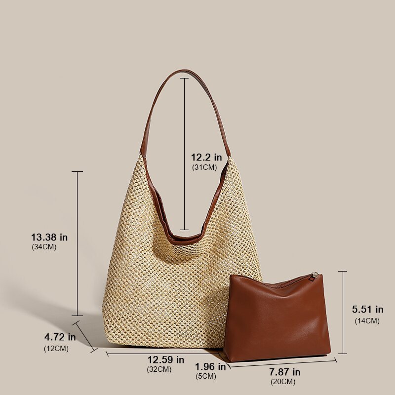Retro Straw Woven Tote Bag – Large Capacity Shoulder Beach Bag