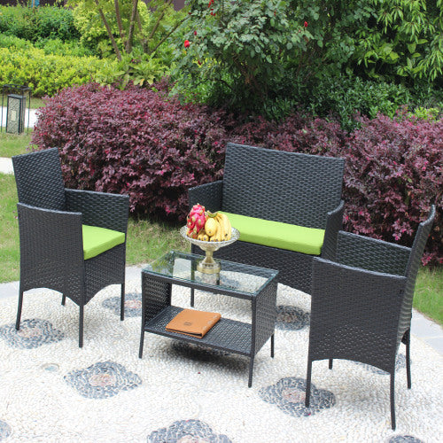 4-Piece Black Rattan Outdoor Patio Furniture Set