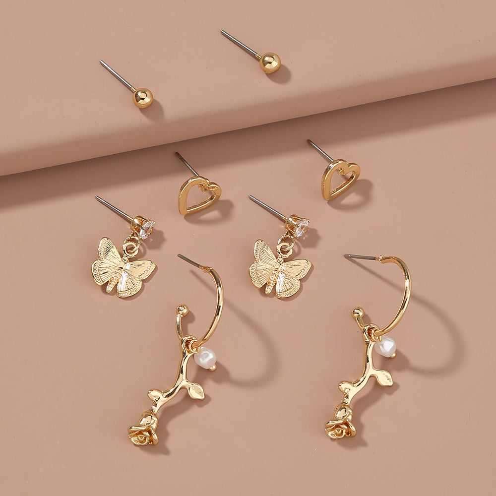 Butterfly rose 4-piece set earrings with studs