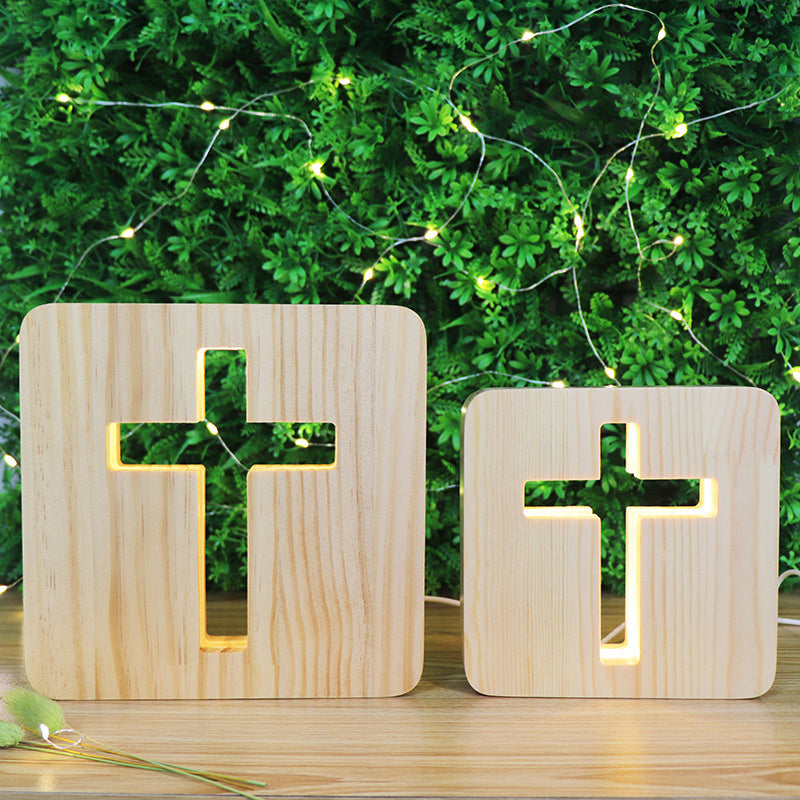 Solid wood hollow night lamp