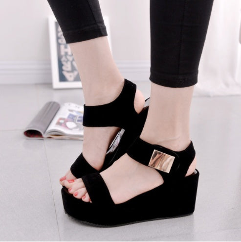 New Korean Style Fashion Women's Sandals Platform High Heel Wedge Peep Toe Roman Fashion Shoes Women's Shoes