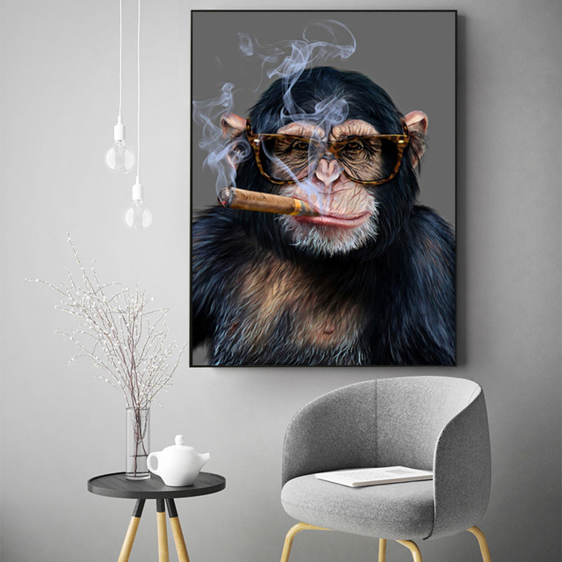 Gorilla Smoking Poster – Animal Canvas Painting Decorative Wall Art for Home or Bar