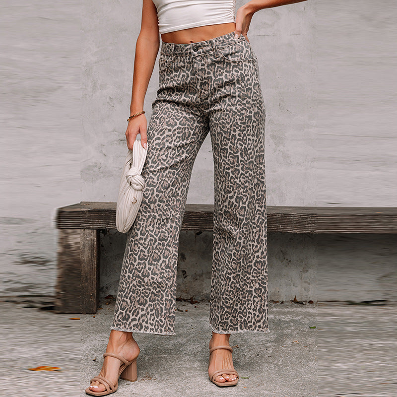 High-Waisted Cotton Blend Straight Leg Jeans – Casual Women’s Trousers