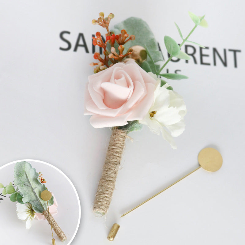 European Style Mori Style Wedding Groom Bride Simulation PE Corsage