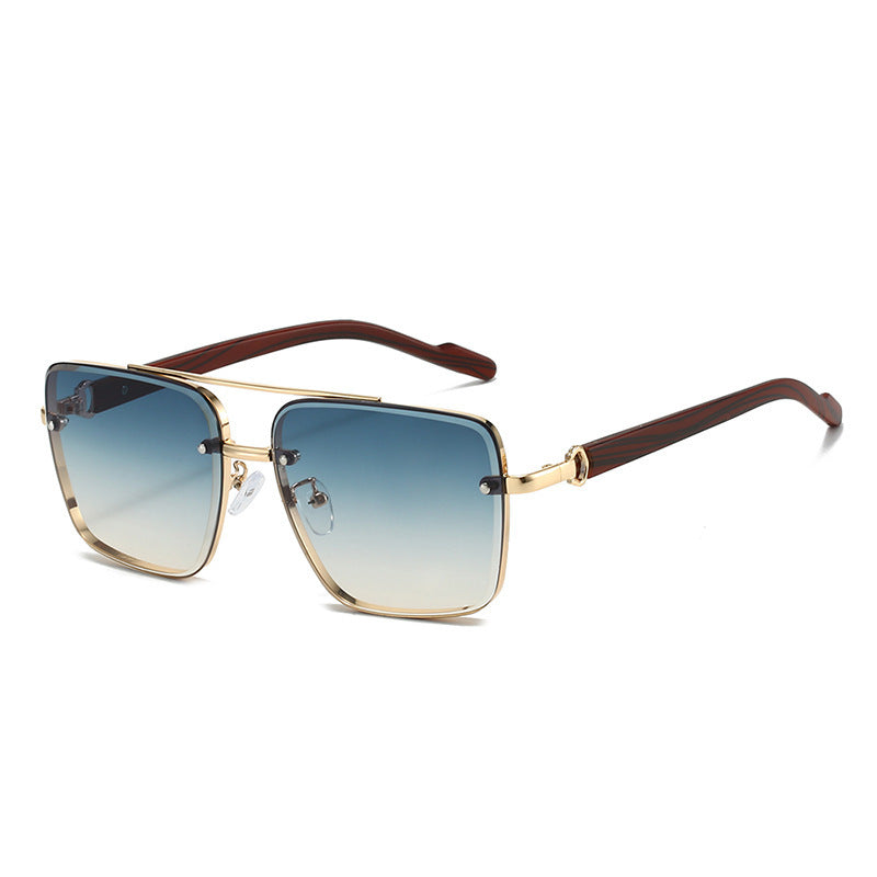 Men's Double Beam Imitation Wood Grain Sunglasses