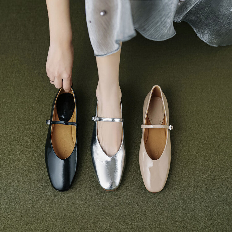 Women's Round Toe Shallow Mouth Flat Bottom Mary Jane Shoes
