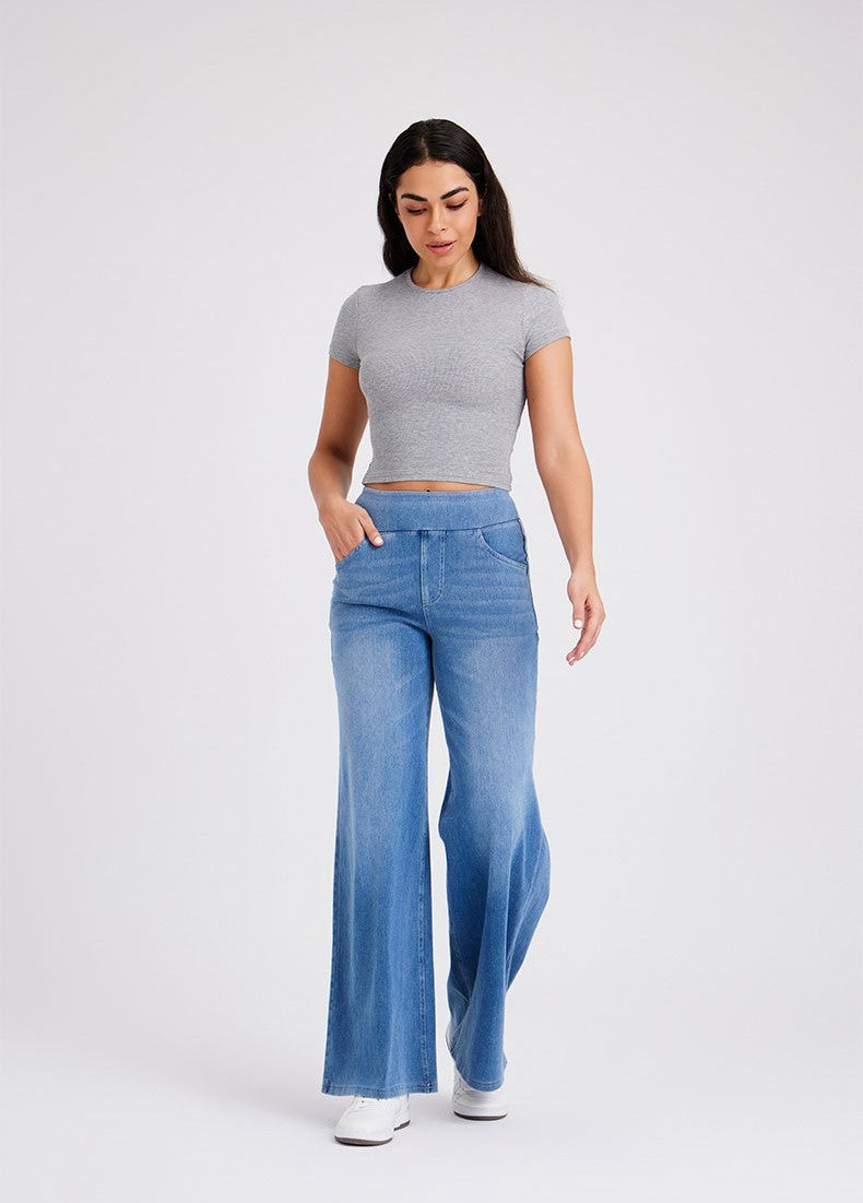 Women’s High-Waist Straight-Cut Jeans – Curve-Hugging Comfort with Vintage Details