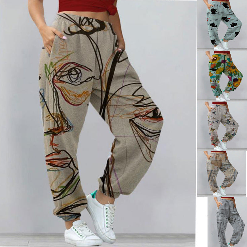 Women's Harem Pants Loose Fit Floral Print Polyester