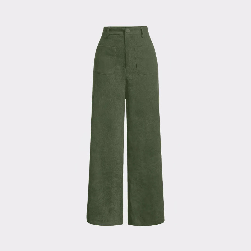 Women’s Corduroy Straight-Leg Pants – Casual Mid-Waist Trousers