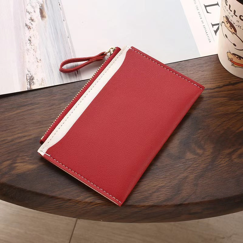 Women's Zipper Coin Purse PU Leather Stitching Contrast Color