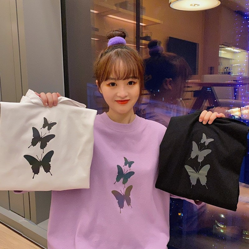 Butterfly Print Loose Short Sleeve T-Shirt Top Women