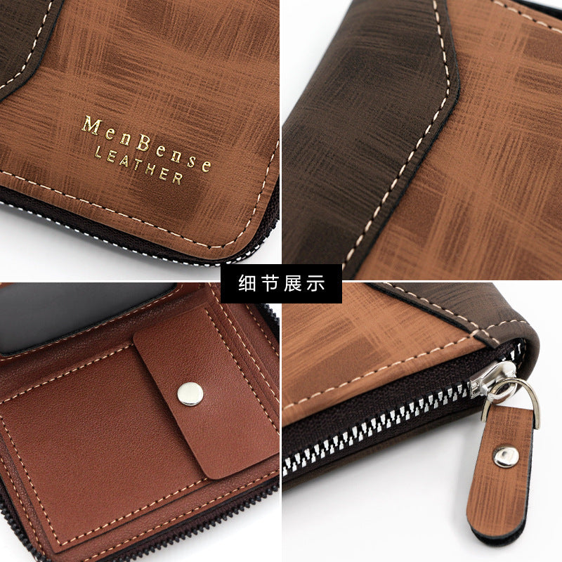 Frosted Mens PU Leather Short Chain Wallet Card Holder