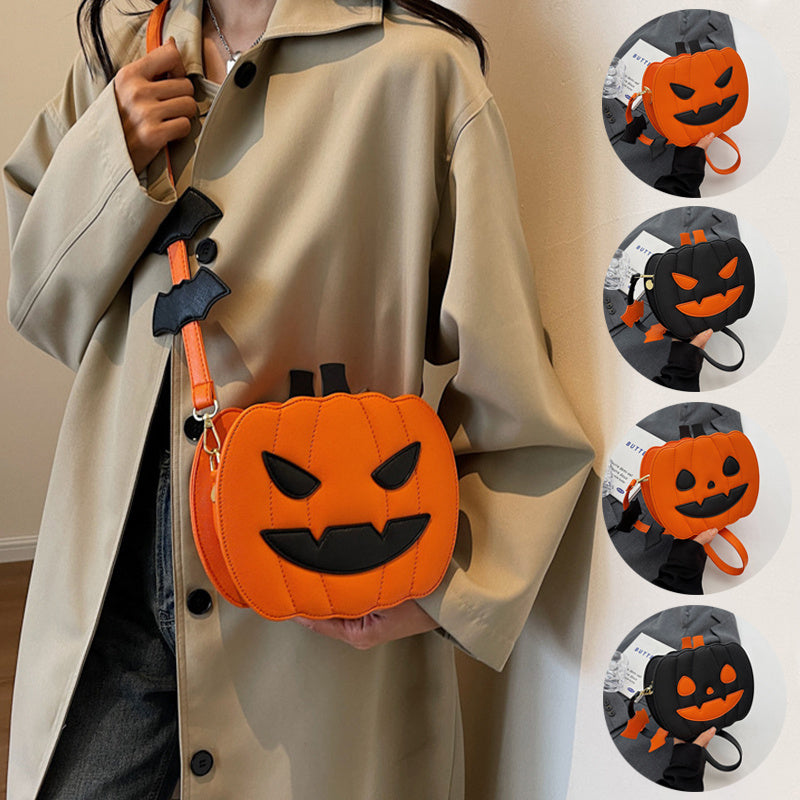 Halloween Pumpkin Crossbody Bag – 2023 Cartoon Shoulder Purse with Bat Design