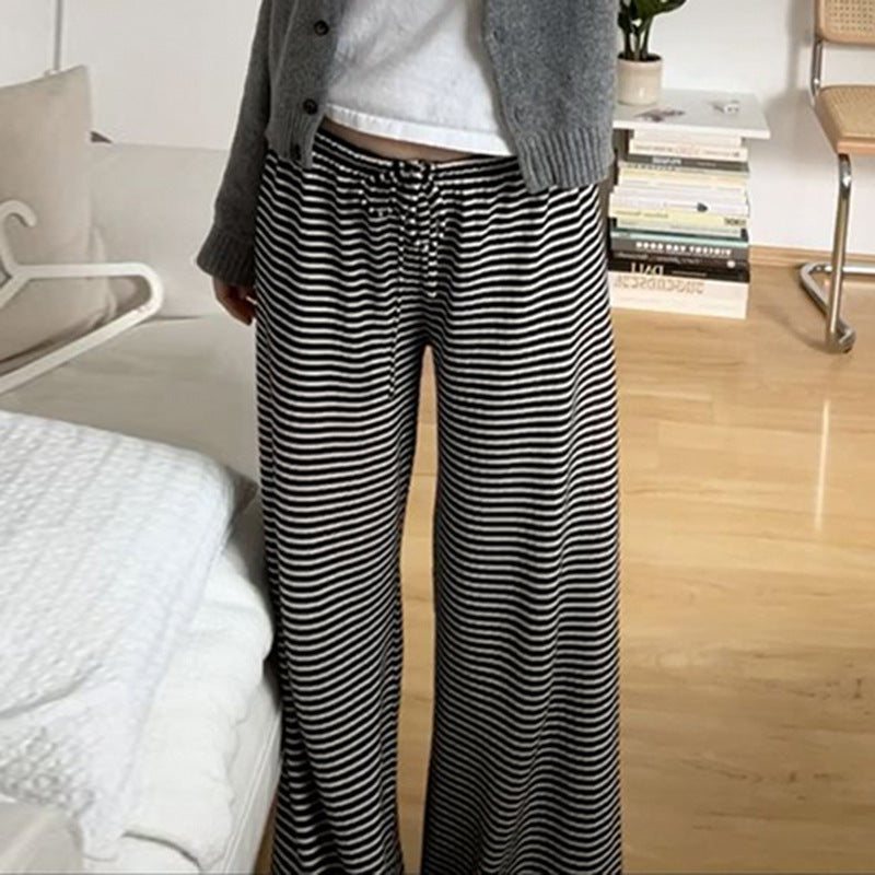 Women’s Striped Knit Casual Pants – High-Waist, Soft Stretch, Wide-Leg with Pockets