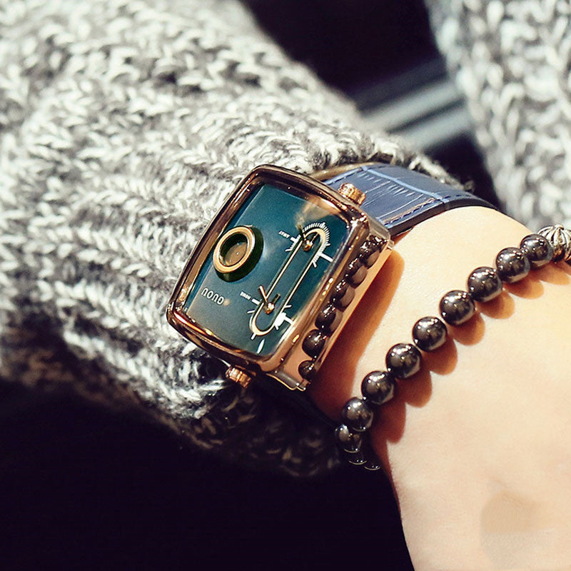 Double Movement Men's Watch Square Belt Men's Watch Fashion Handsome Trendy Men's Quartz Belt Watch Men