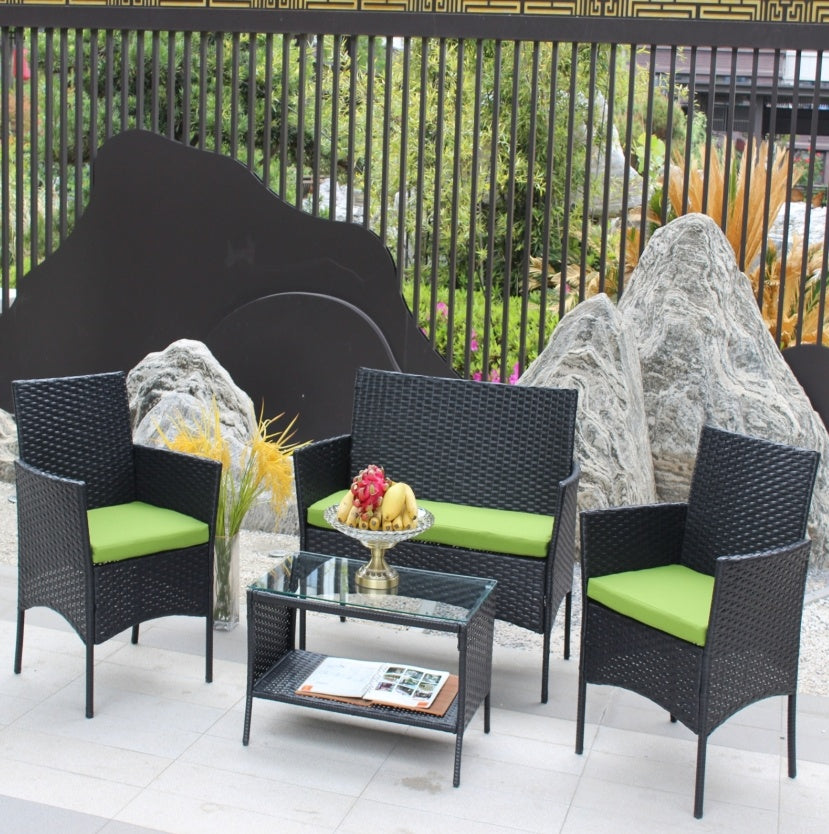 4-Piece Black Rattan Outdoor Patio Furniture Set