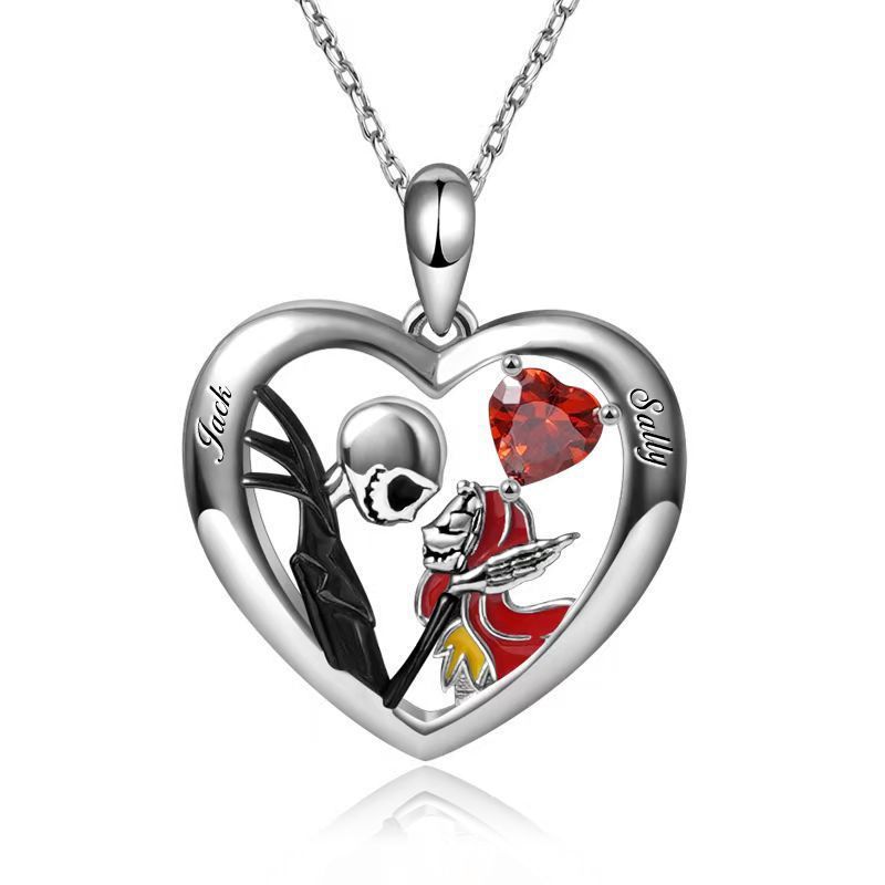 Halloween Heart-Shaped Skull Necklace – Rhinestone Couple Clavicle Pendant Jewelry for Men and Women
