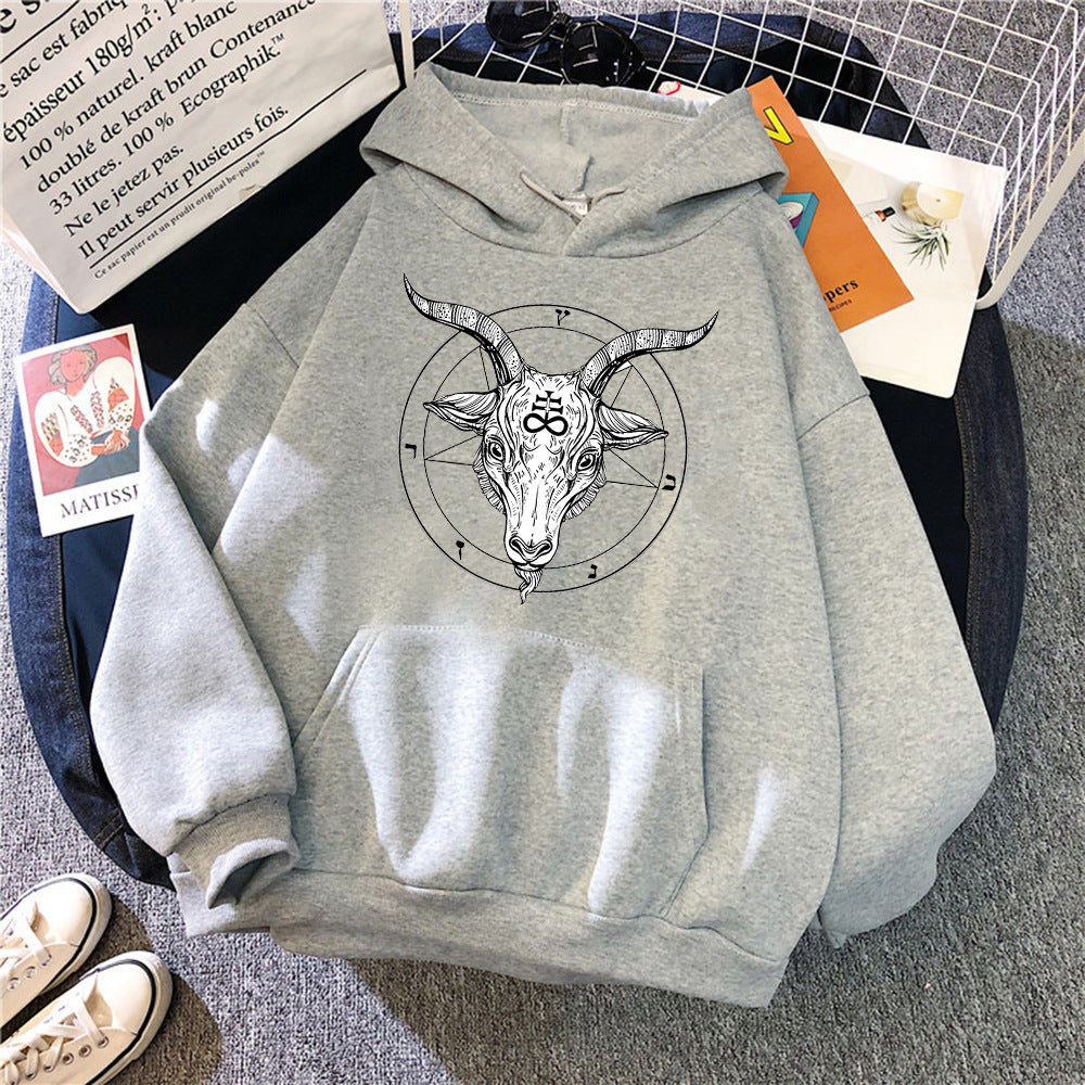 Demon Angel Sheep Head Sweatshirt Men Hooded Jacket