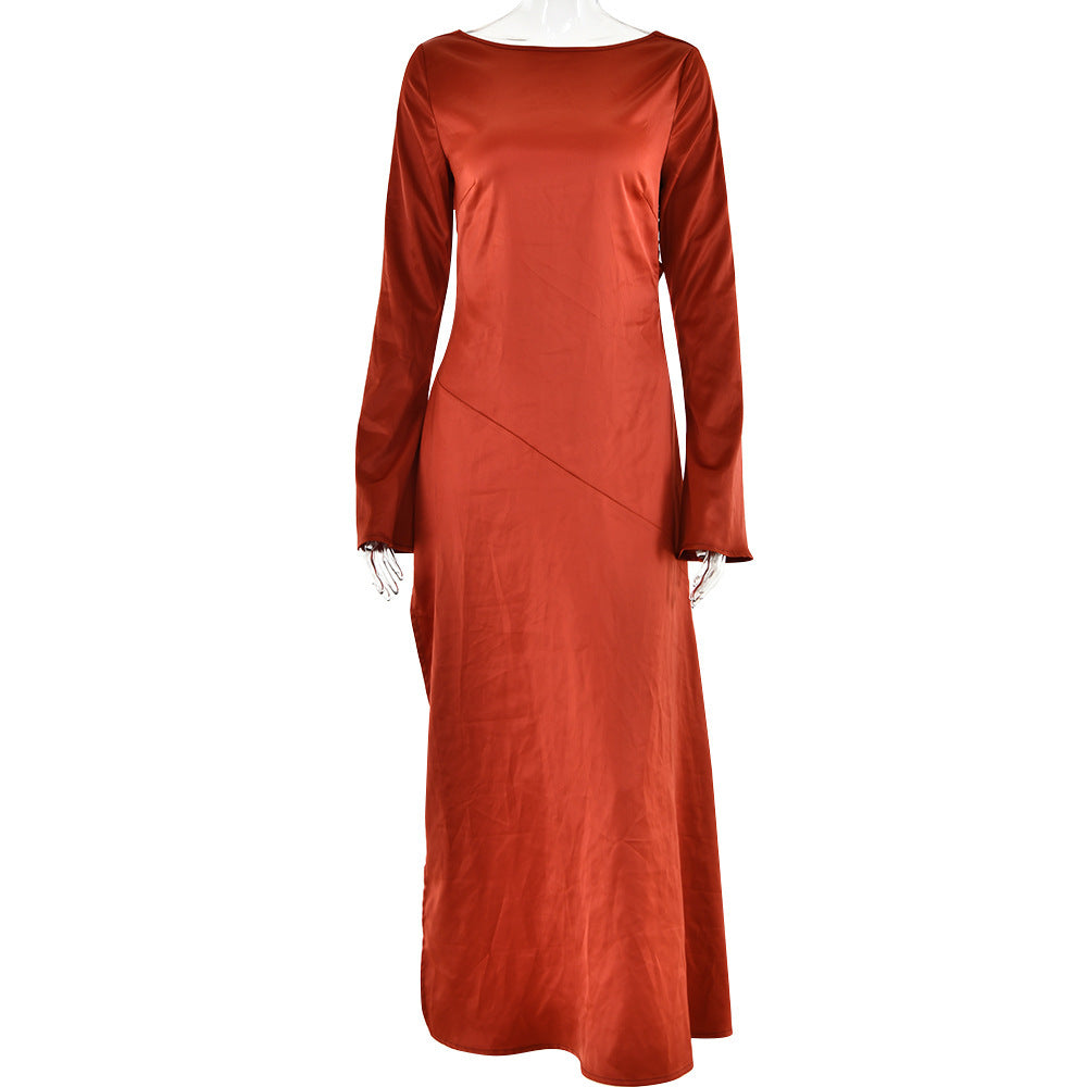 Trendy Long-sleeve Stitching Satin Formal Dress