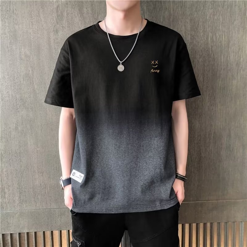 Summer Men's Gradient Color Short Sleeve Men's Casual Youth Round Neck