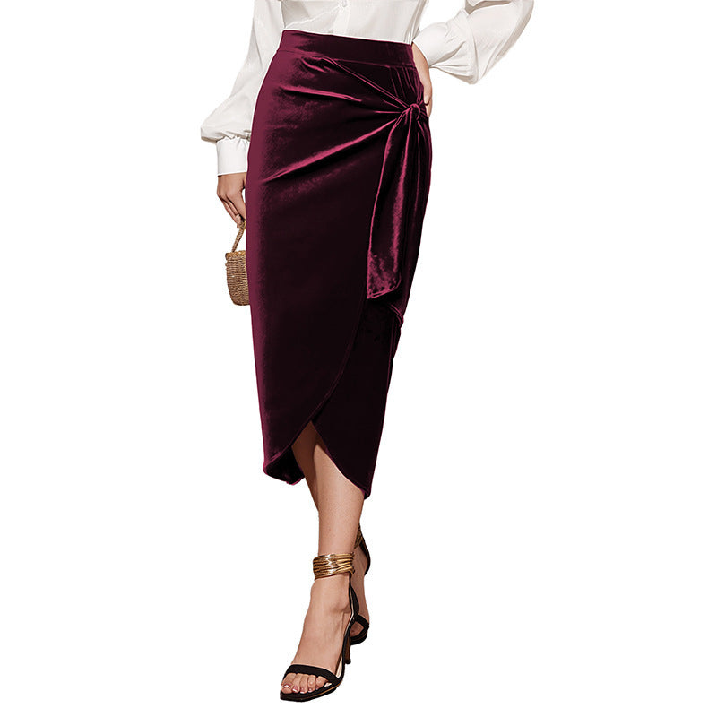 New Solid Color Twisted Skirt – Autumn & Winter Velvet Split Dress