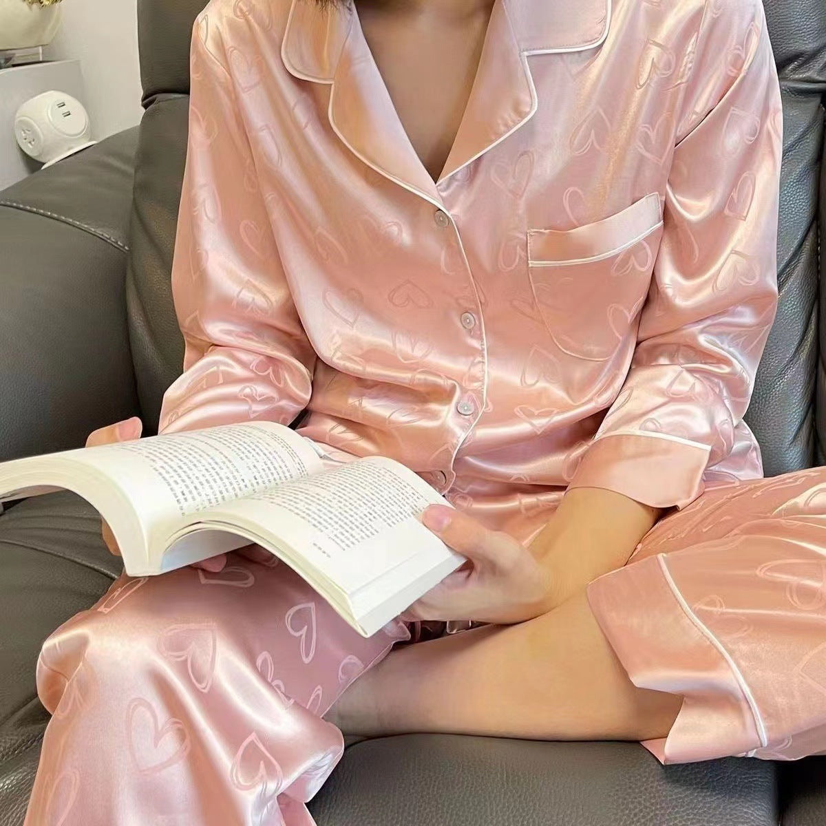 Women's Fashion Jacquard Plaid Ice Silk Home Wear Suit