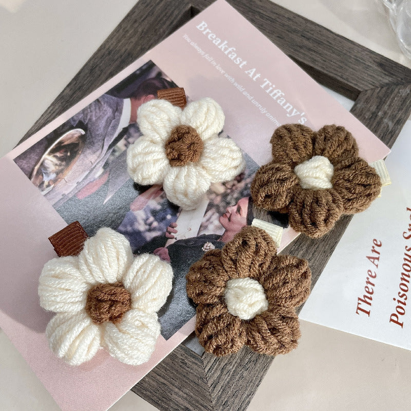 Milk Coffee Retro Woven Wool Flower Hairpin Hair Accessories