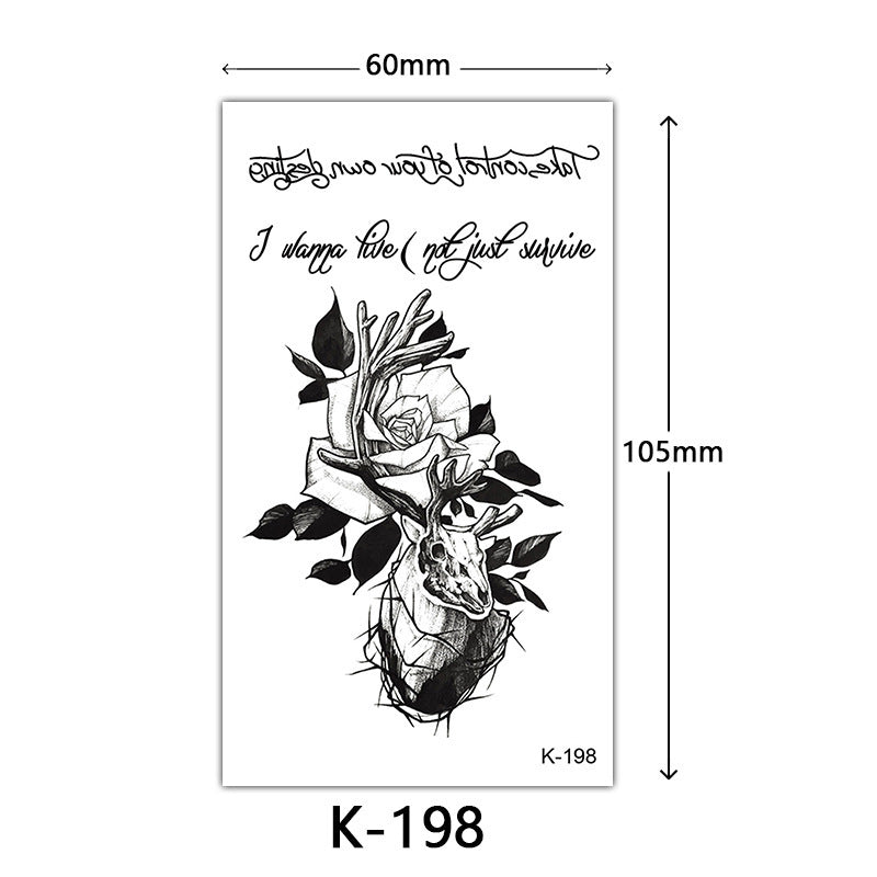 Tattoo Stickers – English Letters, Flowers, Butterfly Sketch Lines, Waterproof Temporary Tattoo