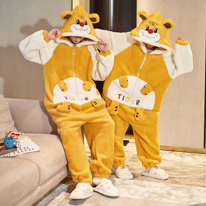 Couple Pajamas Female Coral Animal Pajamas Men Dinosaur One-piece Homewear Clothing
