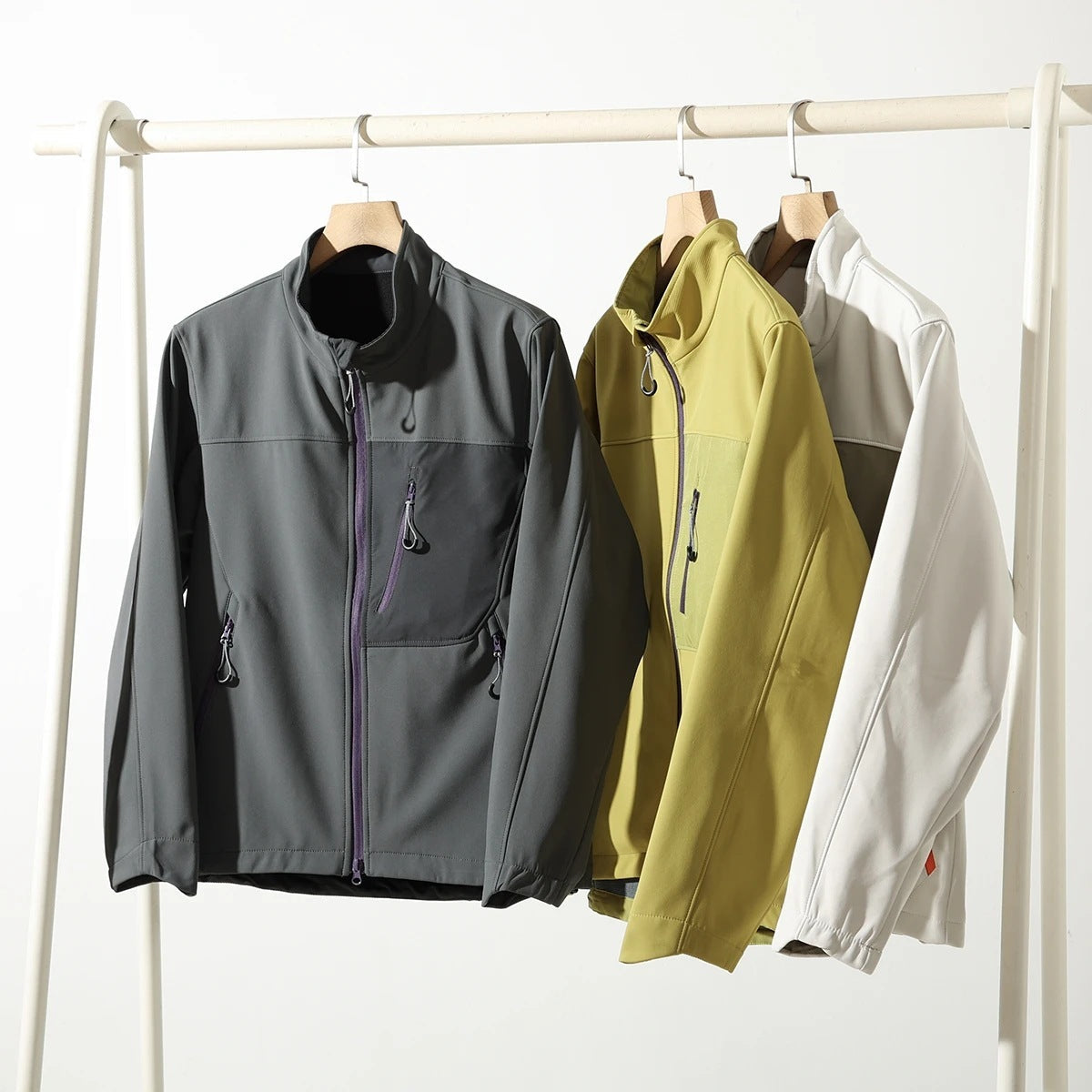 Unisex Patchwork Stand Up Collar Coat Polyester Blend Retro
