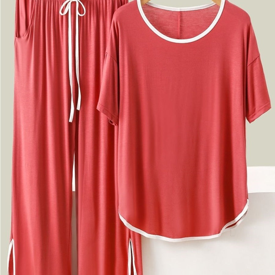 Unisex Short Sleeve Pajama Set Polyester Relaxed Fit