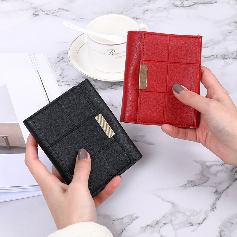 Women's Short Three Fold Multiple Card Slots Large Capacity Zipper Coin Purse