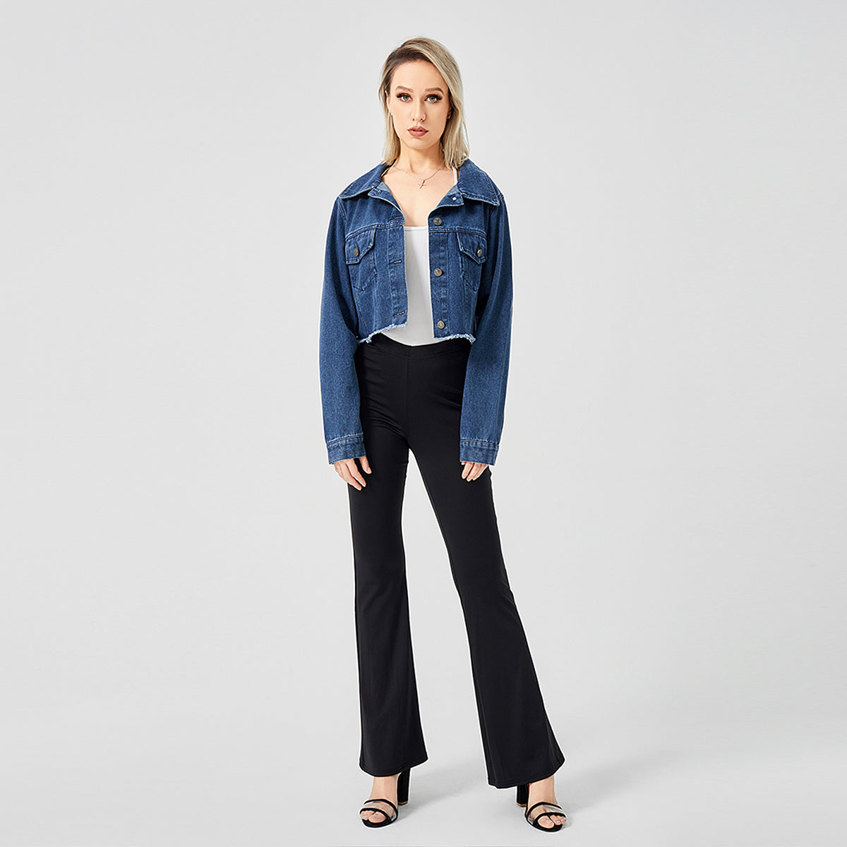 Unisex Raw Edge Relaxed Denim Jacket with Retro Style