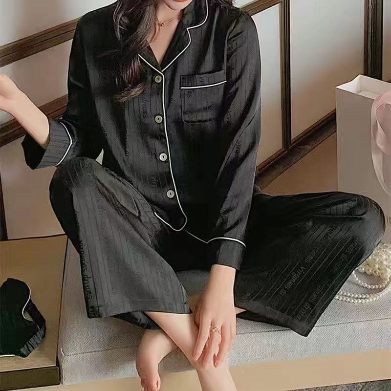 Women's Fashion Jacquard Plaid Ice Silk Home Wear Suit