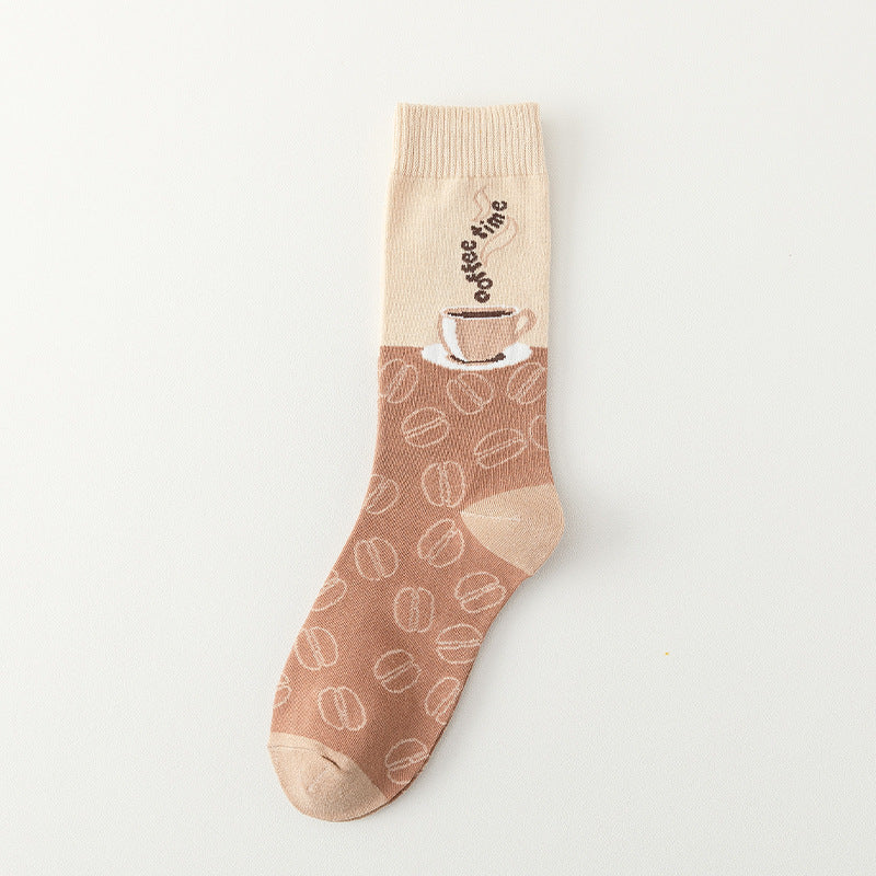 Women’s Cartoon Letter Coffee Socks Comfortable Sweat-Wicking