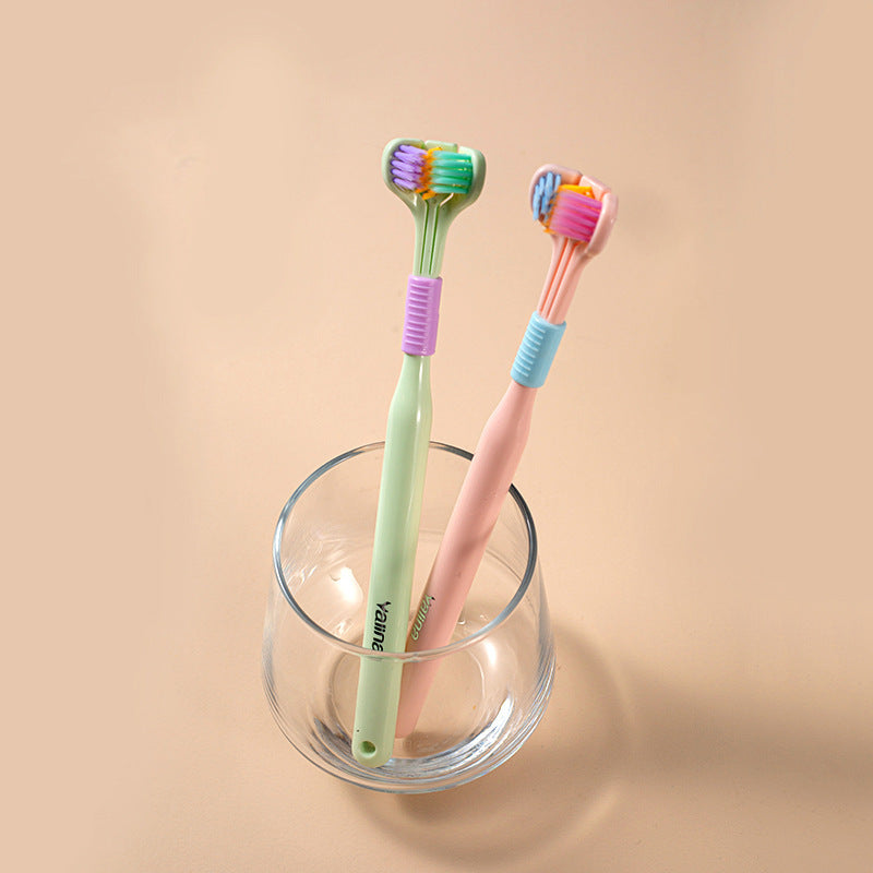 Three-Sided Macaron Soft Bristle Toothbrush – Deep Clean, Safe & Portable
