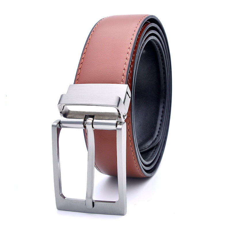 Genuine Leather Pin Buckle Belt – Classic Two-Tone Design