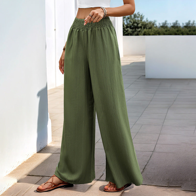 Green Casual Wide-Leg Pants for Women